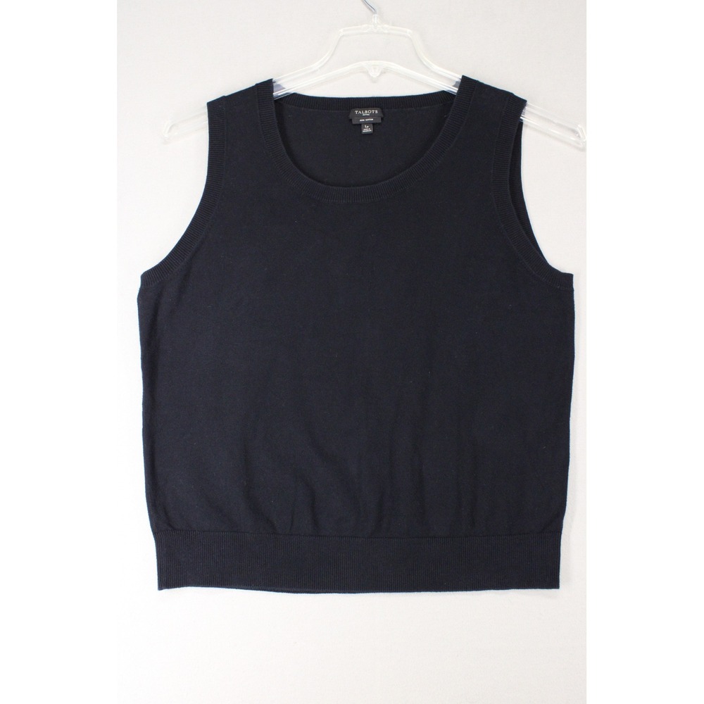 Talbots Sweater Shell Petites Large P Navy Pima Cotton Knit Scoop Neck Preppy